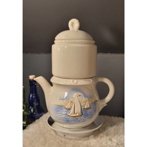 Porcelier Sailboat Drip Coffee Pot Ceramic Vintage